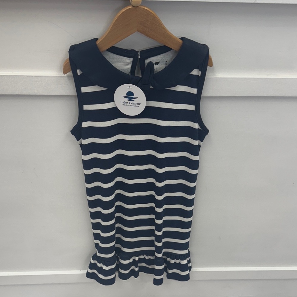 Lake Carcote Navy and White Striped Kids Tank Dress